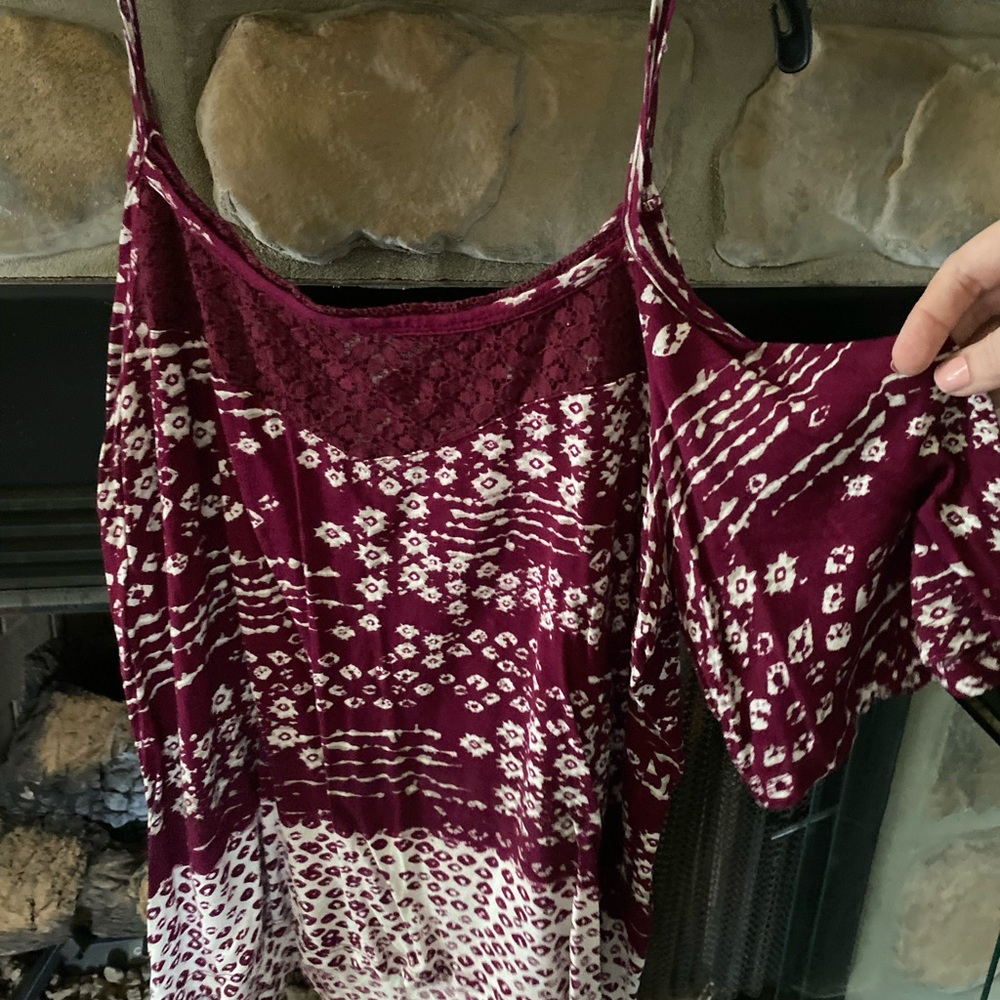 Patrons of Peace - maroon & white - spaghetti strap - $10.00